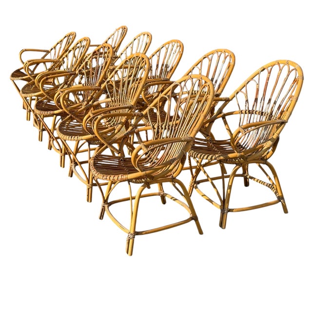 Vintage Rattan Armchairs, 1960s, France, Set of 10 For Sale - Image 15 of 18