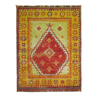 Colorful Red Orange Vintage Turkish Tulu Square Carpet - 4' x 4'9" For Sale