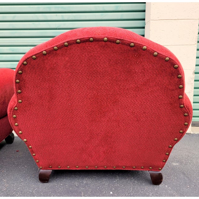 Arhaus Camden Collection Art Deco Cranberry Chenille Club Chairs Pair Chairish