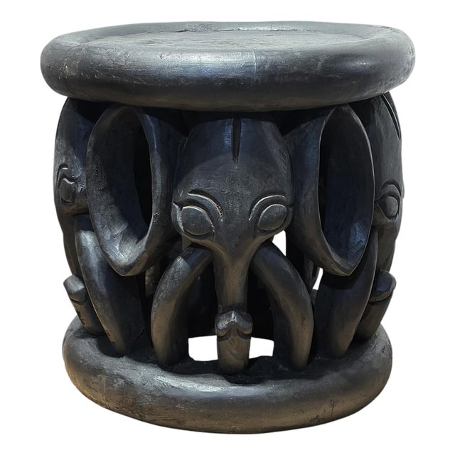 Vintage Bamileke Nobility Elephants Stool/Table Cameroon 15" H For Sale