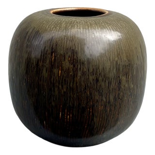 Mid-Century Stoneware Vase in Brown Glazes by Valdemar Petersen for Bing & Grondahl, 1960s For Sale