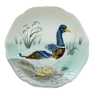 19th Century Majolica Mallard Duck Plate Choisy Le Roi