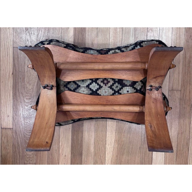 Wood Vintage Moroccan Camel Saddle Footstool With New Southwest Upholstery For Sale - Image 7 of 12