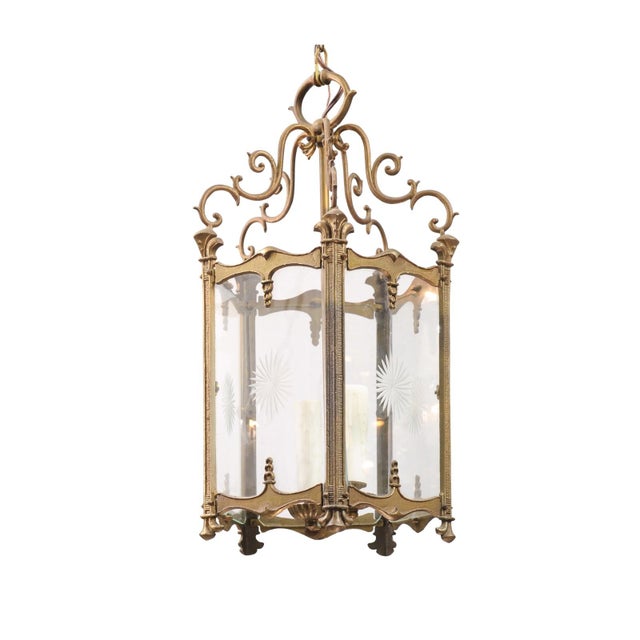 1930s French Gilt Lantern With Sunburst Etched Panels For Sale - Image 4 of 11