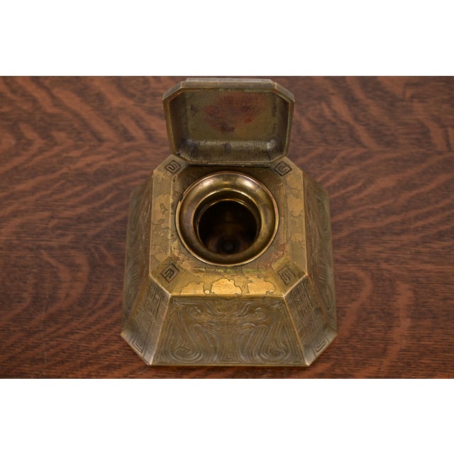 Tiffany Studios New York Chinese Pattern Bronze Large Inkwell For Sale In South Bend - Image 6 of 14