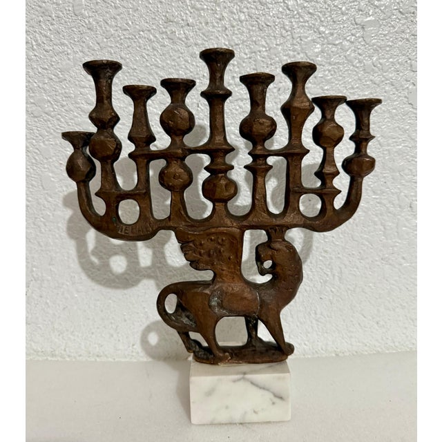 Milton Hebald, Milton Hebald Mid Century Bronze Menorah Sculpture WPA Artist Modernist Judaica, 1969 For Sale