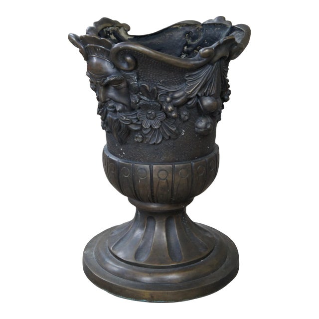 Mid 20th Century Lost Wax Cast Bronze Figural Zeus Urn Sculpture Planter Jardinière Pot For Sale