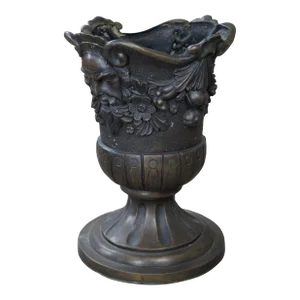 Mid 20th Century Lost Wax Cast Bronze Figural Zeus Urn Sculpture Planter Jardinière Pot