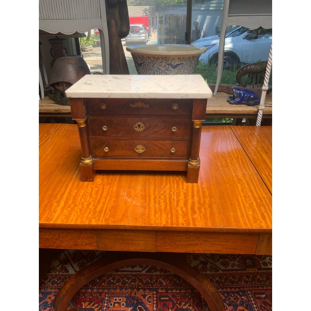 Brass Late 19th Century Miniature French Empire Marble Top Commode For Sale - Image 8 of 10