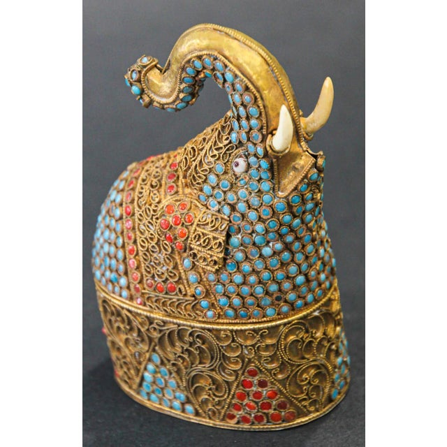 Indian Mughal Style Gem-Set Gilt Brass Elephant Shape Snuff Box For Sale In Palm Springs - Image 6 of 11