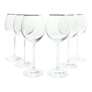 1990s Vintage Gold Rim Wine Glasses Contemporary Minimalist - Set of 6 For Sale