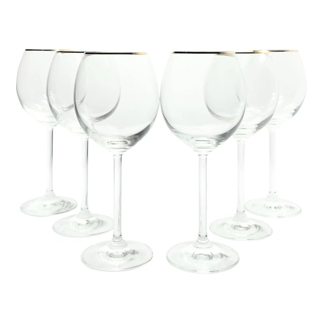 1990s Vintage Gold Rim Wine Glasses Contemporary Minimalist - Set of 6 For Sale