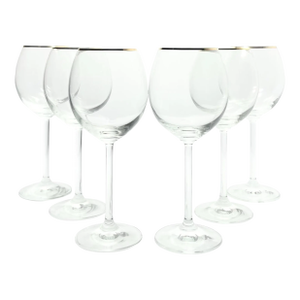 1990s Vintage Gold Rim Wine Glasses Contemporary Minimalist - Set of 6