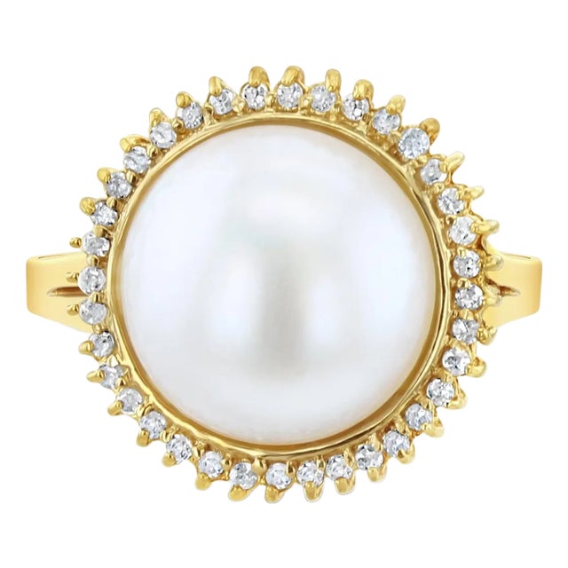 13MM Freshwater Pearl Diamond Halo Ring, Size 8 For Sale