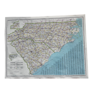 Antique 1914 Map of North and South Carolina by the National Survey Co Topographical Offices I. V. Crocker