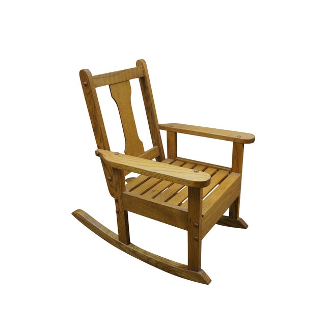 Mission Vintage Mission Oak Child Doll Dollhouse Size Rocking Chair Rocker 23" For Sale - Image 3 of 13