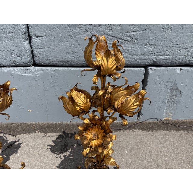 Italian 1960s Italian Table Lamps, Floral Design, Gold, Gilt - a Pair For Sale - Image 3 of 15