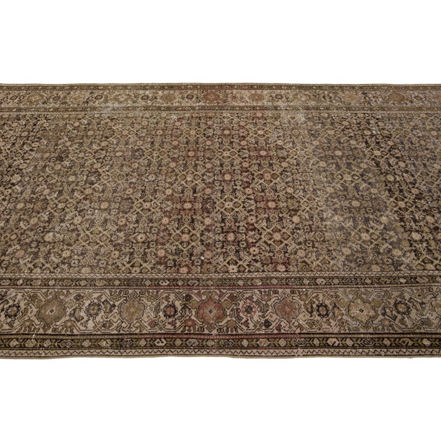 Textile 1900s Antique Persian Malayer Brown Handmade Wool Rug With Allover Pattern For Sale - Image 7 of 8