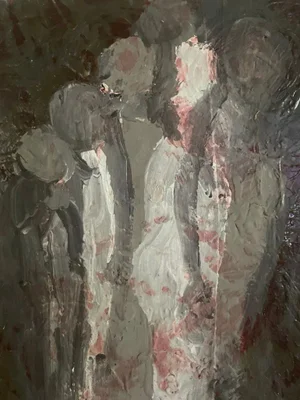 Abstract Figurative Painting by Artist Christopher Shoemaker, 18" X 13"