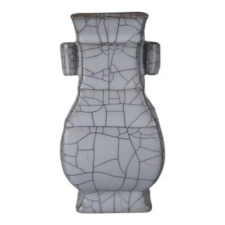 Chinese Ceramic Vase Guan Ware Crackle Glaze Celadon Double Ears Vase For Sale