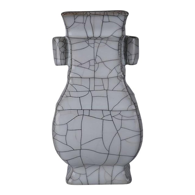 Chinese Ceramic Vase Guan Ware Crackle Glaze Celadon Double Ears Vase For Sale