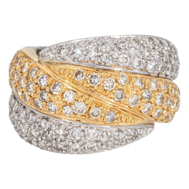 Vintage 80s 2.52ct Diamond Wide Band Sz 8.5 Ring 18k Gold Platinum Jewelry For Sale