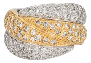 Vintage 80s 2.52ct Diamond Wide Band Sz 8.5 Ring 18k Gold Platinum Jewelry