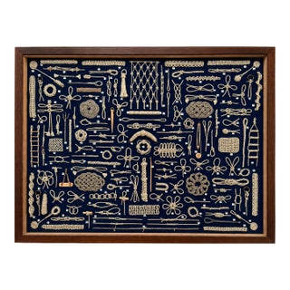 Mid 20th Century Maritime Nautical Knot Board 142 Hand-Tied Fancy Knots, Splices & Rope Framed For Sale