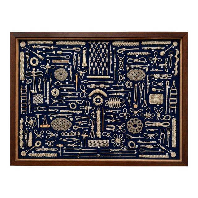 Mid 20th Century Maritime Nautical Knot Board 142 Hand-Tied Fancy Knots, Splices & Rope Framed For Sale