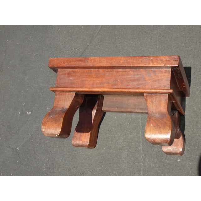 Vintage French Country Oak Checkered Brown Footstool For Sale - Image 11 of 12