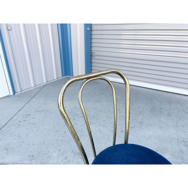 1980s Set of 4 Vintage Hollywood Regency Brass & Royal Blue Velvet Dining Chairs For Sale - Image 14 of 16