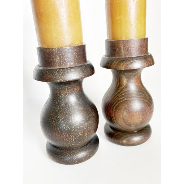 20th Century Brown Wooden Candlesticks, France, Set of 2 For Sale - Image 4 of 11