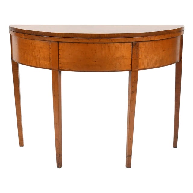 19thc Demilune / Card Table Made of Tiger Maple For Sale