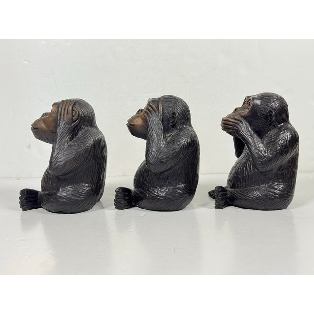 Mid 20th Century Vintage Cast Brass 3 Wise Monkeys For Sale - Image 5 of 11
