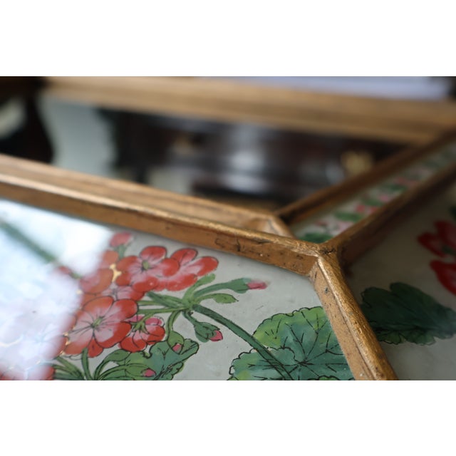 Pink 1960s Italian Reverse-Painted Geranium Glass Giltwood Mirror For Sale - Image 8 of 18