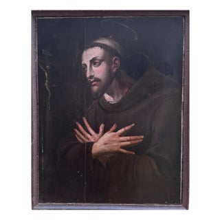 Saint Francis of Assisi, 1800s, Oil on Oak Panel For Sale
