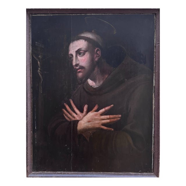 Saint Francis of Assisi, 1800s, Oil on Oak Panel For Sale