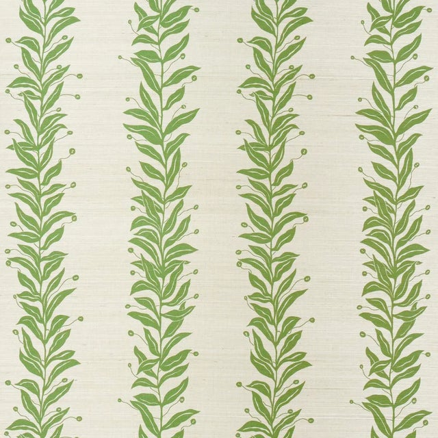 SAMPLE - Schumacher x Marian Mcevoy Tendril Stripe Sisal Wallpaper In Olive For Sale