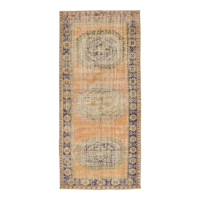Mid 20th Century Distressed Vintage Turkish Oushak Rug For Sale