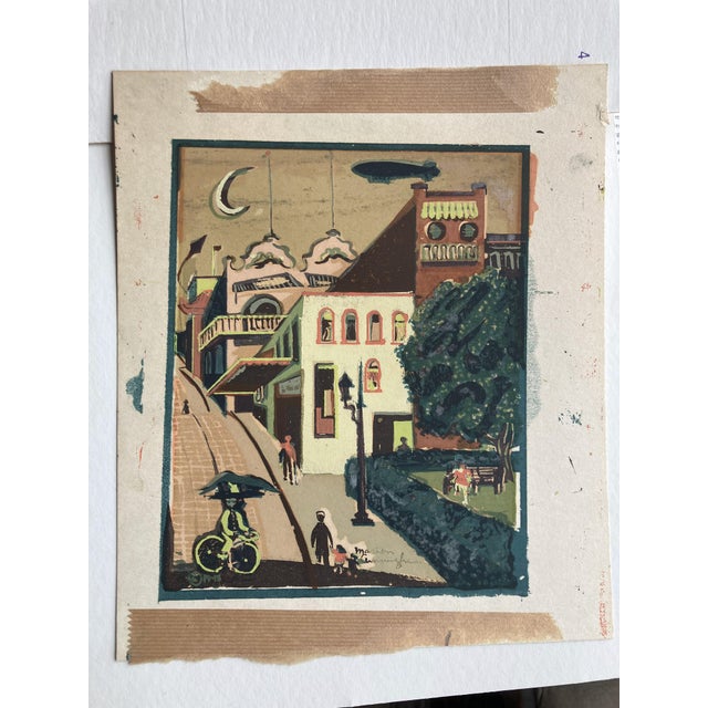 Marion Osborn Cunningham 1940s Modern City Scene Screenprint of San Francisco With Blimp For Sale In San Francisco - Image 6 of 8