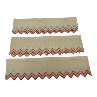 Vintage Sheer Linen Embroidered Trims - Set of 3 For Sale