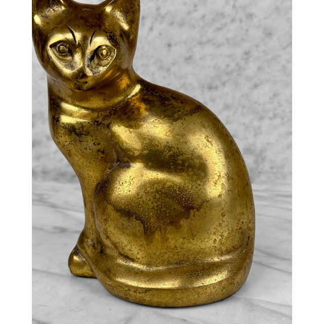 Brass Vintage Traditional Brass Cat 8" Sculpture For Sale - Image 8 of 9