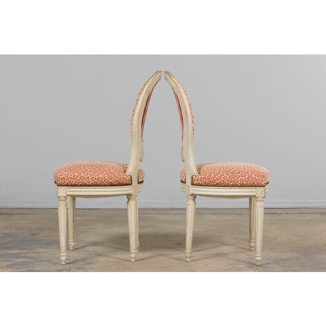 Antique French Louis XVI Style Painted Dining Chairs W/ Leopard Jacquard - Set of 6 For Sale - Image 12 of 18