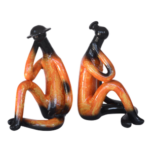 Mid Century Style Abstract Sitting Man & Woman Ceramic Sculptures - A Pair
