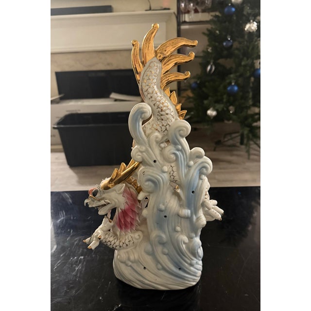 Vintage Chinese Porcelain Dragon Figurine White Gold 17in Tall Excellent condition no damages This vintage Chinese...