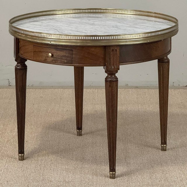 French Antique French Louis XVI Mahogany Marble Top Bouillotte Table For Sale - Image 3 of 18