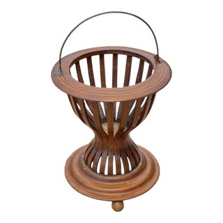 Mid 20th Century Turned Mahogany Hourglass Peat Bucket With Brass Handle For Sale