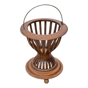 Mid 20th Century Turned Mahogany Hourglass Peat Bucket With Brass Handle