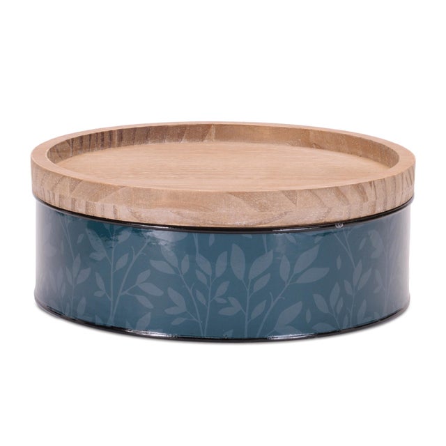 Add functional charm to your kitchen, living room, or office with this Set of 2 Blue Iron and Wood Canisters. Featuring a...
