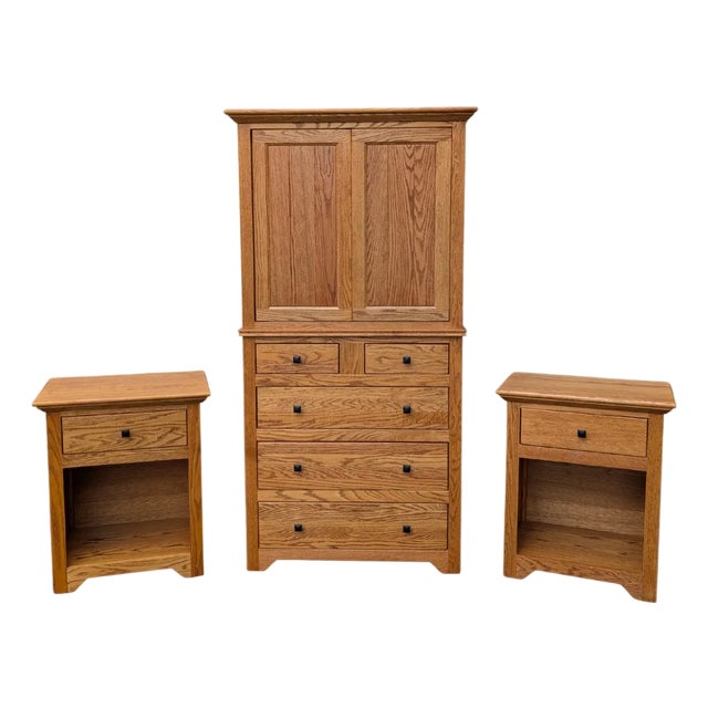 Handcrafted Arts & Crafts Armoire + (2) Nightstands - Set of 3 For Sale